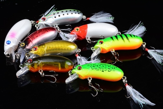 মাছ ধরার যন্ত্রপাতি বেট মিনো 6cm / 9.8g কালো পালক হুক ABS প্লাস্টিক